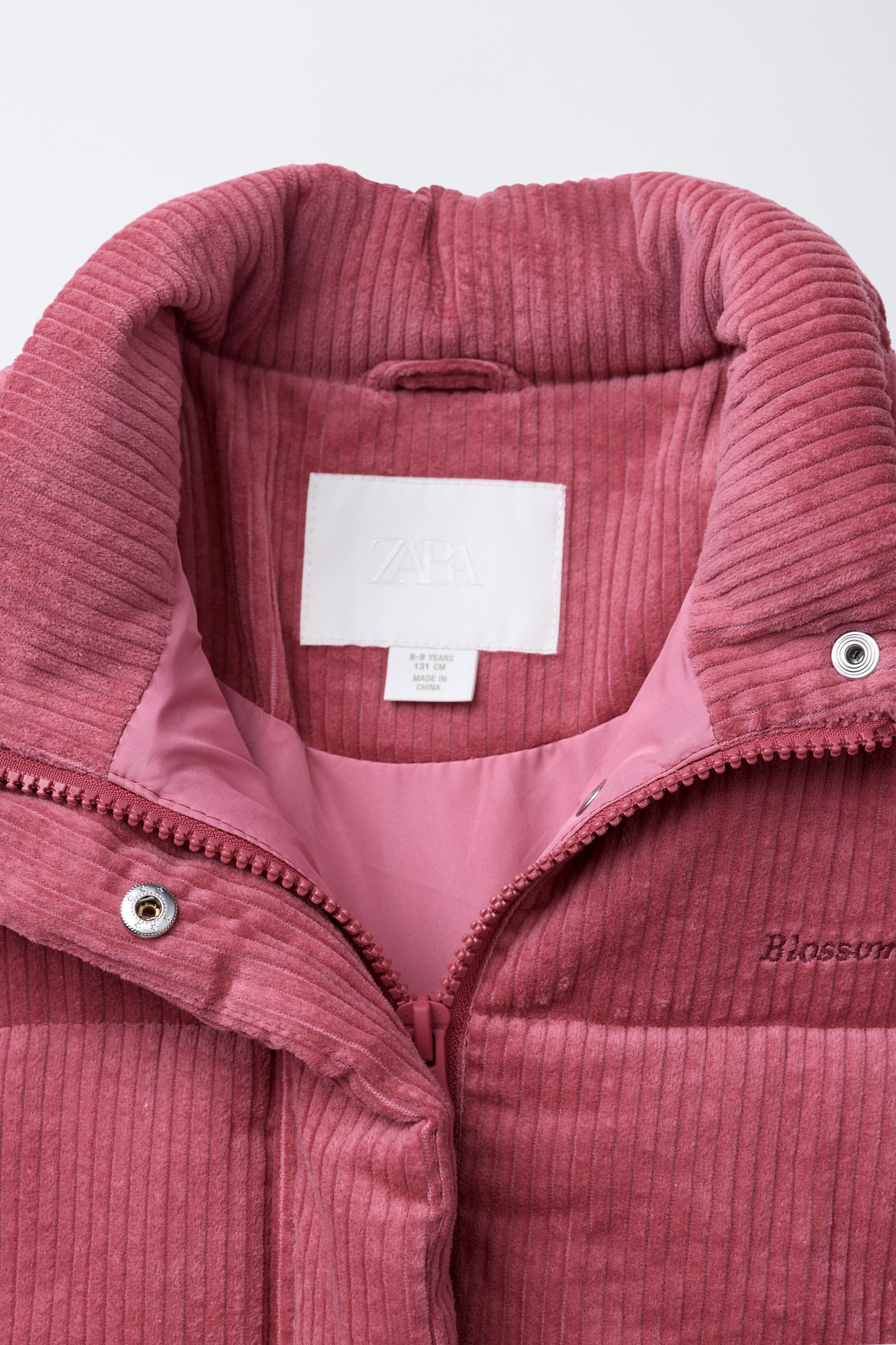 EMBROIDERED TEXT CORDUROY PUFFER JACKET